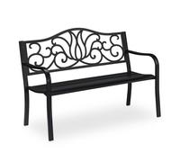 Relaxdays Panca da Giardino per 2 Persone, Stile Antico, Balcone, Acciaio e Ghisa, HLP 90x127,5x63 cm, Nero