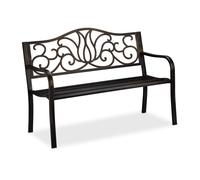 Relaxdays Panca da Giardino per 2 Persone, Stile Antico, Balcone, Acciaio e Ghisa, 90x127,5x63 cm, Nero-Bronzo