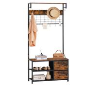 Relaxdays Panca appendiabiti con ripiano per scarpe e 2 cassetti, marrone | metallo effetto legno, 176x80x30 cm