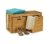 Relaxdays Panca con 2 Contenitori, in Bambù, per il Corridoio, per il Bagno, HxLxP: 44,5X80X40 cm, Legno Naturale