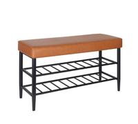 Relaxdays Panca per Scarpe, Seduta Imbottita in Similpelle, 2 Ripiani, 6 Paia di Scarpe, scarpiera HBT 50 x 80 x 30 cm, Marrone