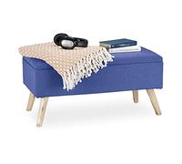Relaxdays Panca con Contenitore, Imbottita, Gambe in Legno, Cassapanca Foderata, HLP, 5x79,5x39,5 cm, Blu, Fibra, 39,5 x 79,5 x 39,5 cm