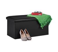 Relaxdays Panca con Contenitore, in finta pelle, Pieghevole, Imbottito, Corridoio, HxLxP 37,5 x 76,5 x 38,5 cm, Nero, pannelli MDF, gommapiuma, 1 pz