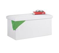 Relaxdays Panchina Panca con Contenitore, in finta pelle, Pieghevole, Imbottito, Corridoio, HxLxP 37,5 x 76,5 x 38,5 cm, Bianco, pannelli MDF, gommapiuma, 1 pz