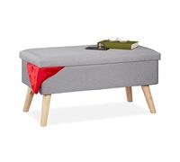 relaxdays Panca con Contenitore, Panchetta Imbottita Moderna, Gambe in Legno, Stoffa HLP 39 x 77 x 39 cm, Grigio Chiaro