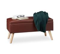 Relaxdays Panca Contenitore, 40 l, in finta pelle, con Gambe in Legno, Cassapanca Imbottita, Marrone, HxLxP: 40 x 80 x 39,5 cm