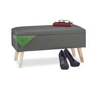 Relaxdays Panca Contenitore, 40 l, Similpelle, Gambe in Legno, Cassapanca Imbottita, 40 x 80 x 39,5 cm, Grigio Scuro, Fibra, 1 pz