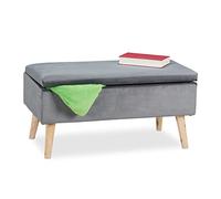 Relaxdays Panca Contenitore, 40x41x80 cm, 40L, Seduta Imbottita, Gambe in Legno, Pouf Cassapanca, 2 Posti, Grigio Scuro