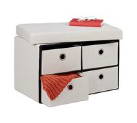 Relaxdays Panca Contenitore con 4 Cassetti, Pieghevole, Ingresso o Camera Letto, HLP: 39x60x38 cm, Porta Giochi, Beige, Fibra di Legno