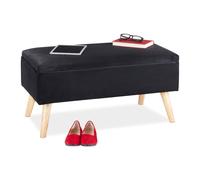 Relaxdays Panca Contenitore, 40x41x80 cm, 40L, Seduta Imbottita, Gambe in Legno, Pouf Cassapanca, 2 Posti, Nero