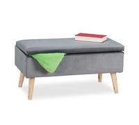 Relaxdays Panca Contenitore, 40x41x80 cm, 40L, Seduta Imbottita, Gambe in Legno, Pouf Cassapanca, 2 Posti, Grigio Scuro
