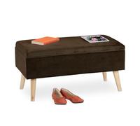 Relaxdays Panca Contenitore, 40x41x80 cm, 40L, Seduta Imbottita, Gambe in Legno, Pouf Cassapanca, 2 Posti, Marrone, 1 pz