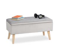 Relaxdays Panca Contenitore, 40x41x80 cm, 40L, Seduta Imbottita, Gambe in Legno, Pouf Cassapanca, 2 Posti, Grigio Chiaro