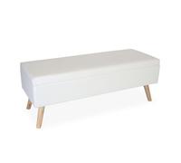 Panca Relaxdays, con vano, Imbottita, Ecopelle, Legno, HxLxP: 40 x 110 x 40 cm, Panca per corridoio, Bianca