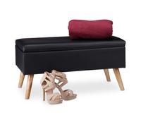 Relaxdays Panca Contenitore, 40 l, in finta pelle, con Gambe in Legno, Cassapanca Imbottita, Nero, HxLxP: 40 x 80 x 39,5 cm