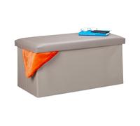 Relaxdays Panca con Contenitore, in finta pelle, Pieghevole, Imbottito, Corridoio, HxLxP 37,5 x 76,5 x 38,5 cm, Grigio, pannelli MDF, gommapiuma, 1 pz