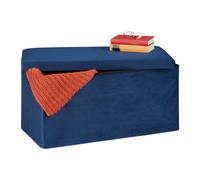 Relaxdays Panca Contenitore, Seduta Imbottita, 80 Litri, Pouf Cassapanca per Corridoio e Salotto, HLP: 38x77x39 cm, Blu, Fibra di Legno