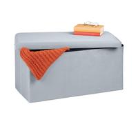 Relaxdays Panca Contenitore, Seduta Imbottita, 80 L, Pouf Cassapanca per Corridoio e Salotto, 38x77x39 cm, Grigio Chiaro, Velluto