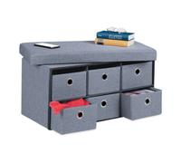 Relaxdays Panca Contenitore con 6 Cassetti, Pieghevole, Ingresso o Camera Letto, HLP: 39x76x38 cm, Porta Giochi, Grigio, Poliestere