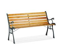 relaxdays Panca da Giardino, 2 Posti, con Listelli, Ghisa, HLP 73,5 x 126 x 52,5 cm, Color Legno Naturale