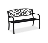 Relaxdays Panca da Giardino, con Giglio Decorativo, a 2 Posti, Acciaio, Arredamento Outdoor, 86 x 127 x 60 cm, Nero