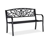 relaxdays Panca da Giardino, a 2 Posti, con Decorazioni Vintage, per Balcone, HxLxP 86,5 x 127 x 60 cm, Nero