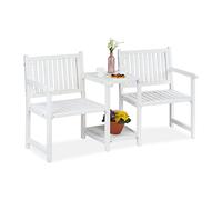 Relaxdays Panca da Giardino con Tavolino Integrato, 2 Posti, Legno Robusto, Panchina Esterno per Blacone, Bianco, 86 x 161 x 61 cm