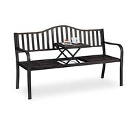 Relaxdays Panca da Giardino con Tavolino Pieghevole, 3 Posti, Resistente, Acciaio, HLP 89 x 150 x 58,5 cm, Nero Bronzo