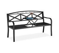 Relaxdays Panca da Giardino con Tavolino Pieghevole, a 3 Posti, Arredamento da Esterno, HLP 87,5 x 150 x 56 cm, Nera