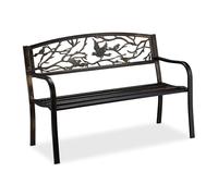 Relaxdays Panca da Giardino, con Volatili Decorativi, Accessorio di Arredo da Esterno, 87x127x57 cm, Nero-Bronzo