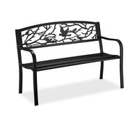 Relaxdays Panca da Giardino, con Volatili Decorativi, Accessorio di Arredo da Esterno, HLP: 87x127x57 cm, Nera