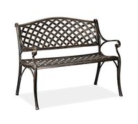Relaxdays Panca da Giardino e Balcone, a 2 Posti, Design Antico, in Alluminio, Misure HLP: 82 x 102 x 60 cm, Nero-Bronzo