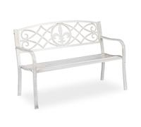 Relaxdays Panchina da Giardino, Panca da Esterno in Metallo, con Schienale in Ghisa, HLP: 86 x 127 x 57cm, Bianco Bronzo, 1 pz