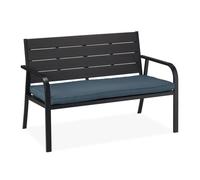 Relaxdays Panca da Giardino, a 2 Posti, HLP 78 x 118 x 66 cm, Panchina con Coprisedile, Aspetto Legno, Nero Antracite, Poliestere