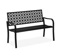 Relaxdays Panca da Giardino, Panchina a 2 Posti da Balcone Esterno, HLP: 85x127x62 cm, Design Geometrico, Acciaio, Nero