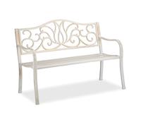 Relaxdays Panchina Panca da Giardino per 2 Persone, Stile Antico, Balcone Acciaio e Ghisa, 90x127,5x63 cm, Bianco-Bronzo, 1 pz