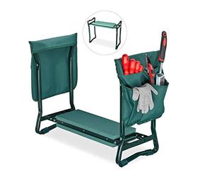 Relaxdays Panca da Giardino, Poggia Ginocchia, Cuscino Soffice, 2 Tasche, Giardinaggio, Max.150 kg, 50x60x27,5, Verde