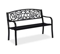 Relaxdays Panca da Giardino Welcome, a 2 Posti, Accessori da Esterno per Balcone e Veranda, HLP: 87x127x61 cm, Nero