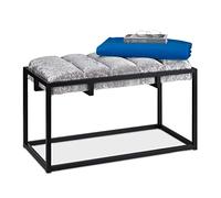 Relaxdays Panca da Ingresso con Seduta Imbottita in Velluto, HLP: 47x80x40 cm, Entrata, Camera da Letto, Grigio Nero, Ferro