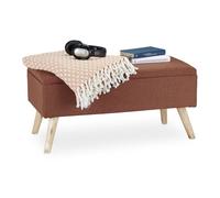 Relaxdays Panca con Contenitore, Imbottita, Gambe in Legno, Cassapanca Foderata, HLP 39,5x79,5x39,5 cm, Marrone