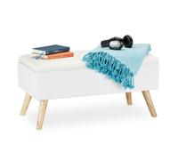 Relaxdays Panca con Contenitore, Imbottita, Gambe in Legno, Cassapanca Foderata, HLP 39,5x79,5x39,5 cm, Bianco