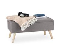 Relaxdays Panca con Contenitore, Imbottita, Gambe in Legno, Cassapanca Foderata, HLP 39,5x79,5x39,5 cm, Grigio Chiaro