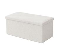 Panca Relaxdays, con Contenitore, Tessuto Teddy, Pieghevole, Imbottita, HLP: 38x76x38 cm, Bianca