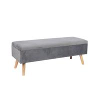 Panca Relaxdays in Velluto, Contenitore, HxLxP: 40 x 110 x 40 cm, Gambe in Legno, Grigio Scuro