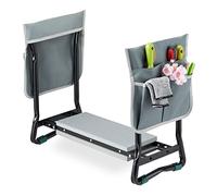 Relaxdays Panca Inginocchiatoio da Giardino, Pieghevole, Fino a 150 kg, 2 Tasche, Imbottitura, 50x59x31,5cm, Nero Grigio, Poliestere