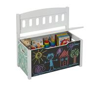 Relaxdays Panca per Bambini con Contenitore, Lavagna, Schienale, Leone, Multicolore, 55,5×57×30 cm