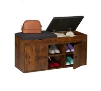 Relaxdays Panca Porta Scarpe da Ingresso, Scarpiera con Seduta Imbottita, Portascarpe, HLP: 49,5x100x34 cm, Marrone Nero