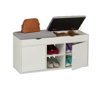 Relaxdays Panca Porta Scarpe da Ingresso, Scarpiera Seduta Imbottita, Portascarpe, HLP: 49,5x100x34 cm, Bianco Grigio