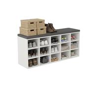 Relaxdays Panca per scarpe, cuscino e 15 scomparti, per ingresso, guardaroba, bianco/grigio