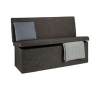 Relaxdays Panca Pieghevole con Schienale, Coperchio, Contenitore, Imbottita, Lino, Marrone, HxLxP: 73 x 114 x 38 cm